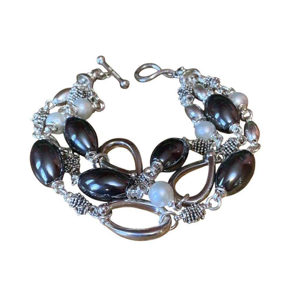 Michael Dawkins Bracelet Sterling Silver, Hematite and Pearl Multi Strand - Picture 3 of 9